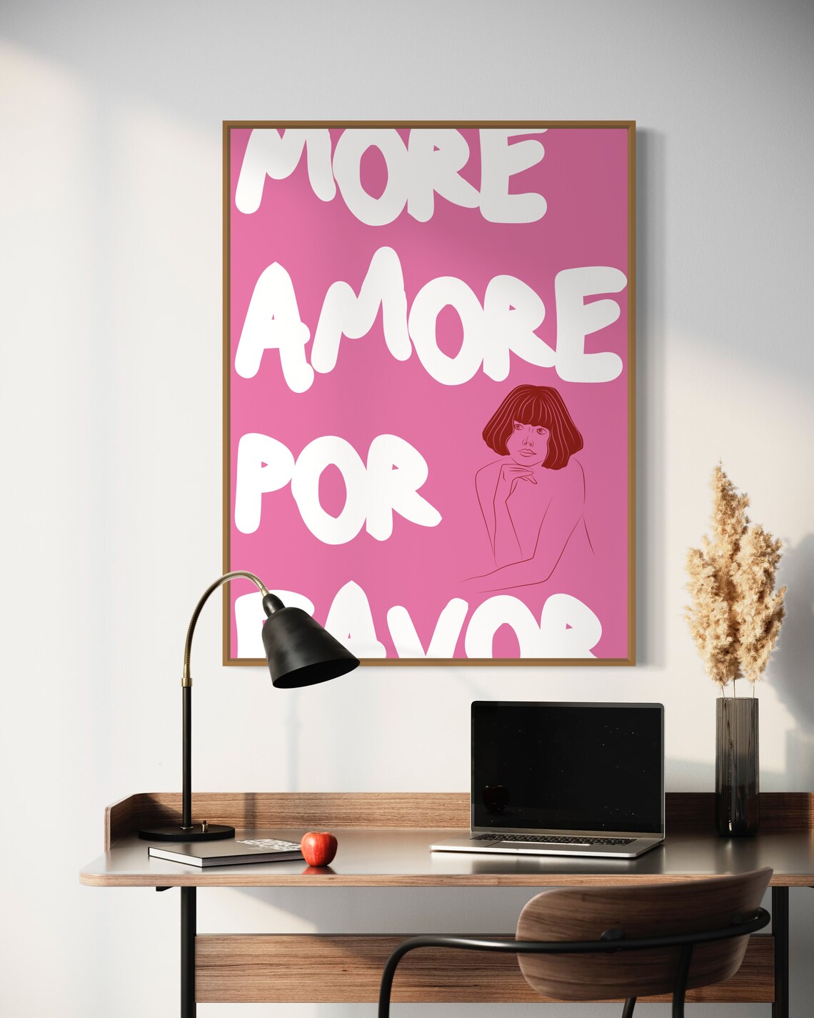 More Amore Por Favor Pink Quote Red Line Woman Portrait Art Poster - Image 4