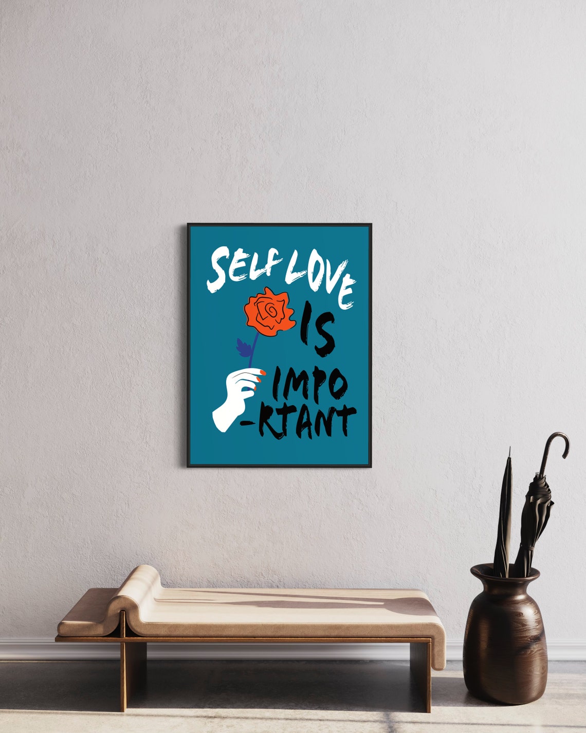 Self Love Is Important Teal Flower Hand Lettered Quote Poster - Image 2