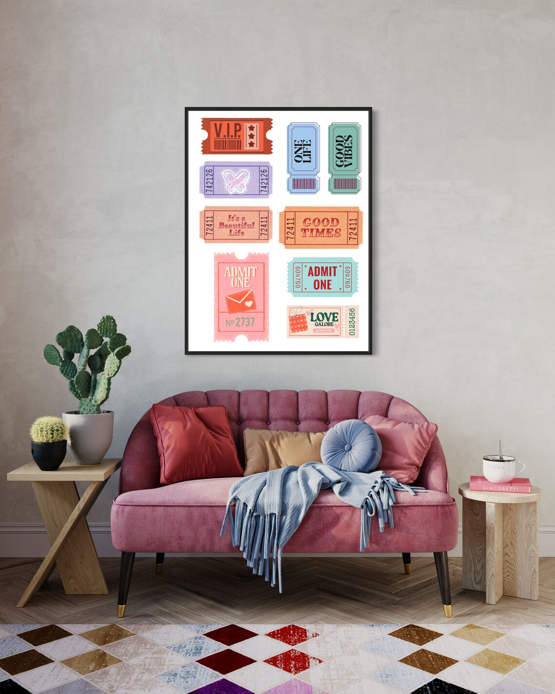 Vintage Ticket Stubs Collection Retro Good Vibes Art Wall Poster - Image 3