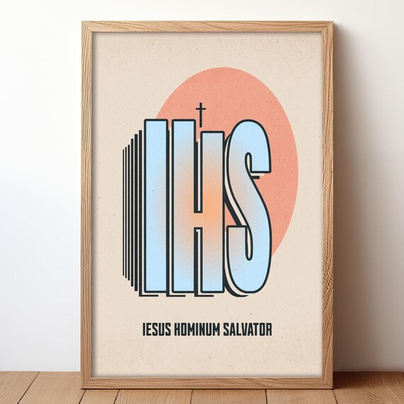 IHS Christogram Retro Typography Vintage Catholic Faith Poster