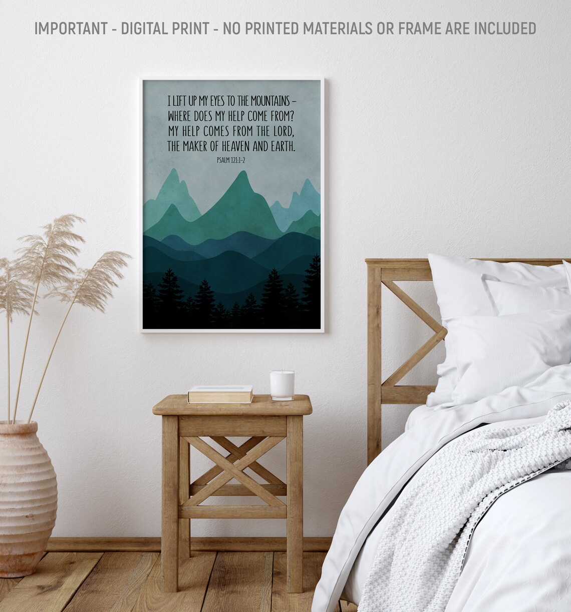 I Lift Up My Eyes To The Mountains Psalm 121 Teal Art Poster - Image 2