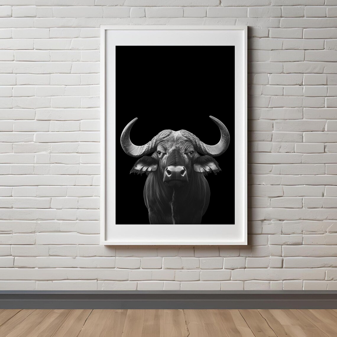 Black and White African Buffalo Portrait Wildlife Art Poster