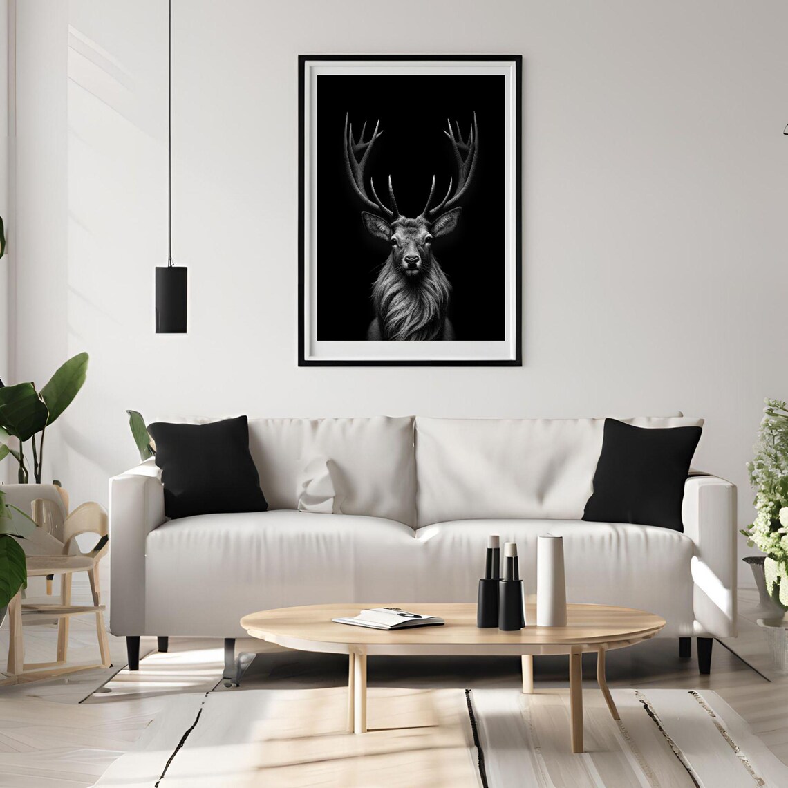 Black And White Stag Deer Antler Portrait Minimalist Wildlife Poster - Image 4