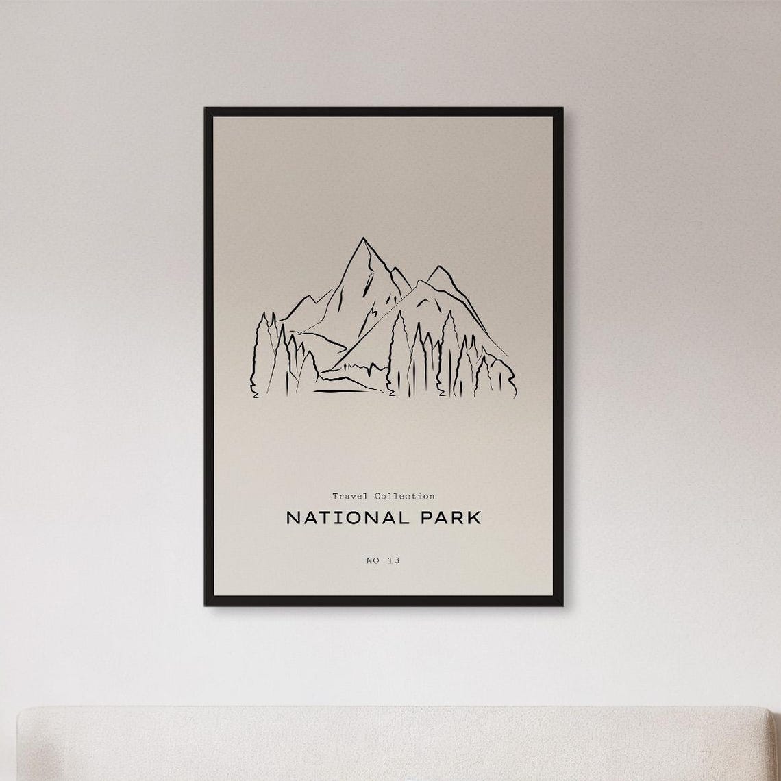 National Park Line Art Minimalist Mountain Pine Forest Poster