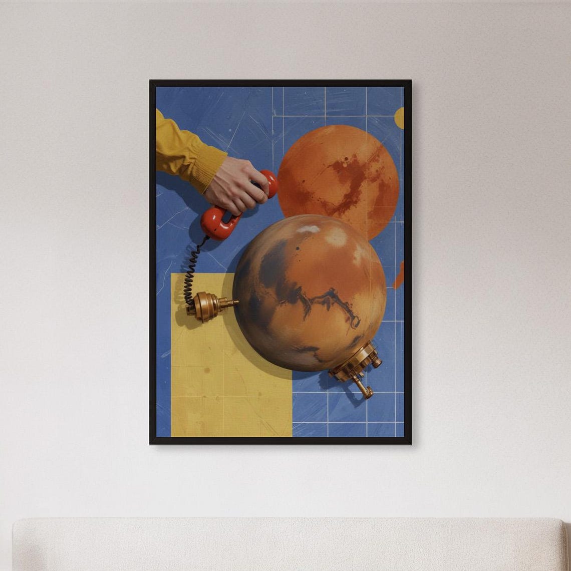 Retro Futuristic Mars Planet Telephone Surreal Collage Art Poster