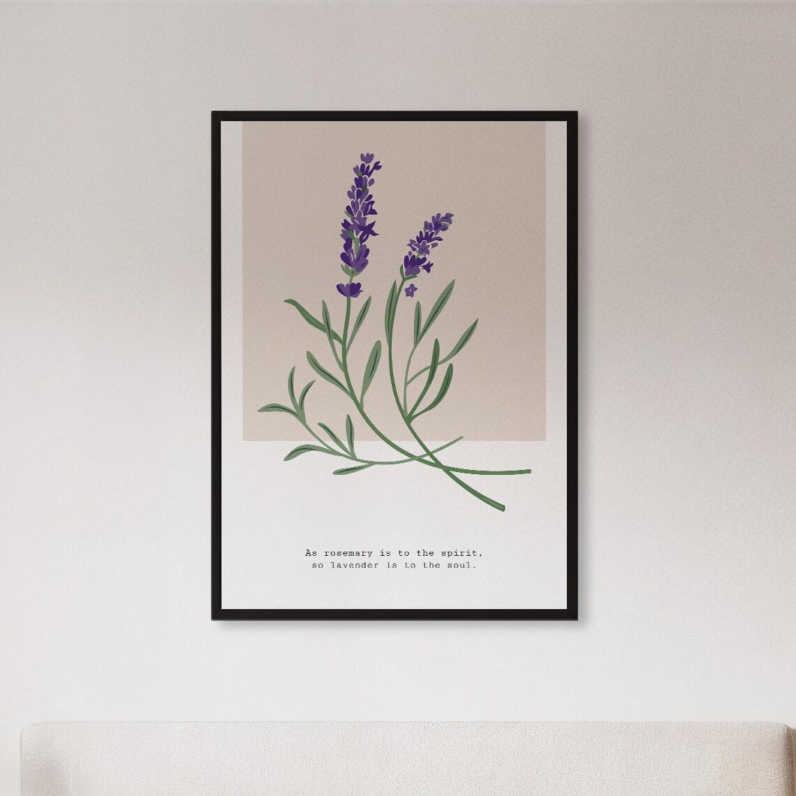 Framed Lavender Herb Botanical Wall Art Print Minimal Plant Illustration Poster Calm Natural Kitchen Decor Gift For Herbal Or Zen Lovers