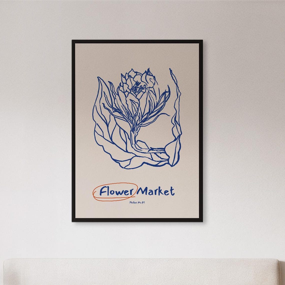 Blue Flower Market No 01 Botanical Line Art Minimalist Poster