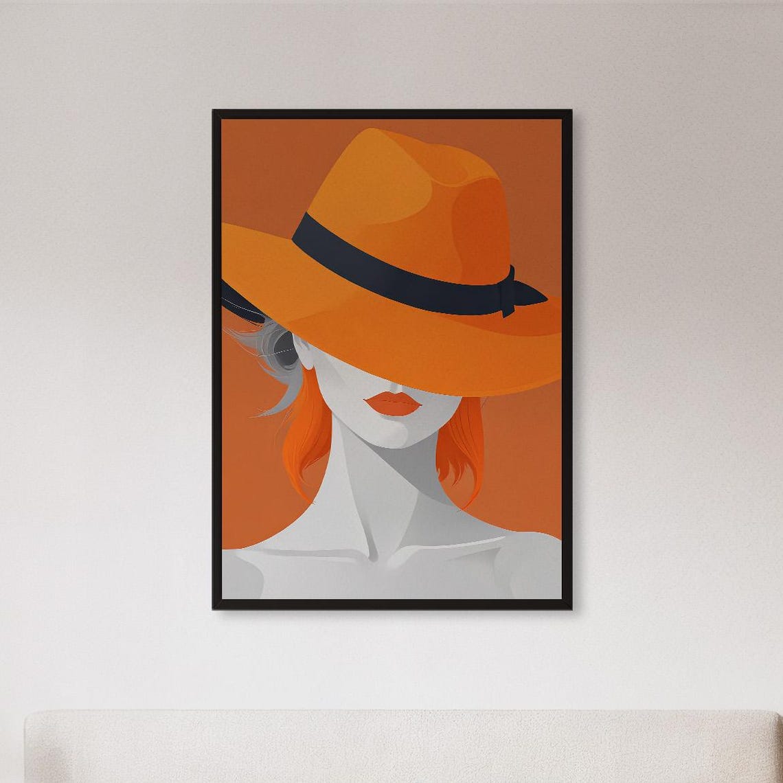 Woman In Bold Orange Hat Modern Fashion Portrait Artwork Poster