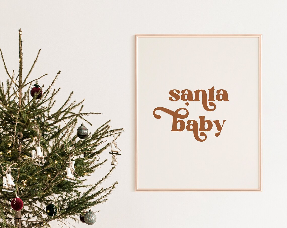 Retro Santa Baby Christmas Art Print, Boho Neutral - Image 3