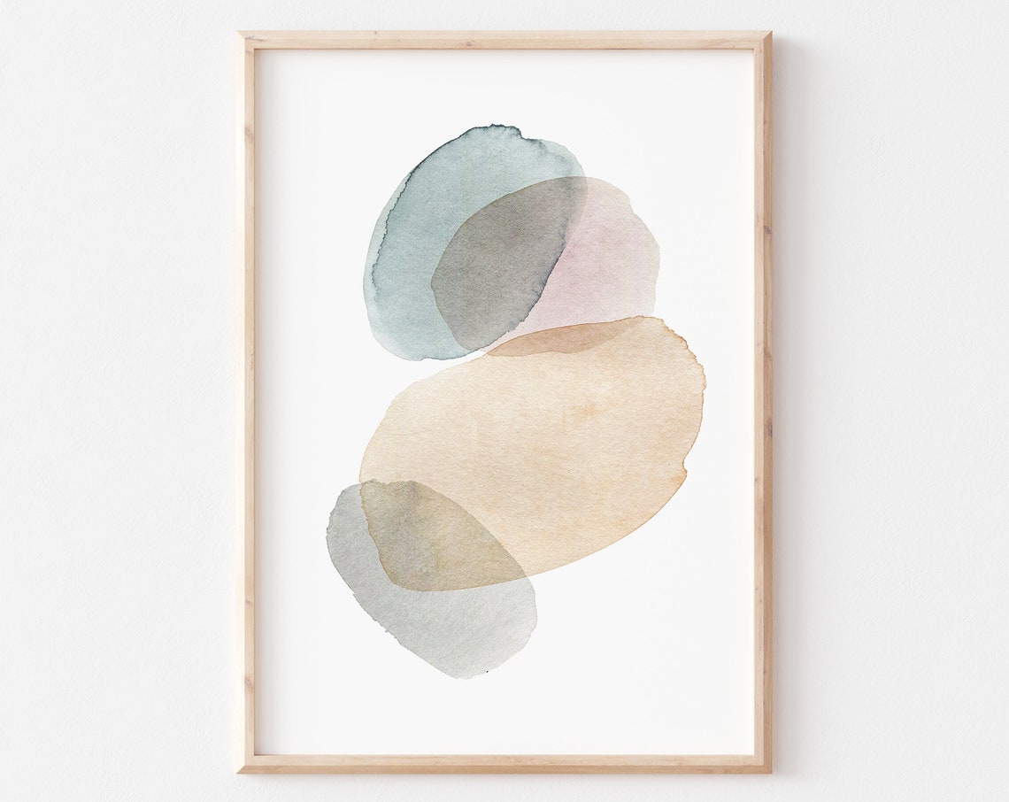 Abstract Neutral Stacked Watercolor Blobs Beige Blush Sage Print