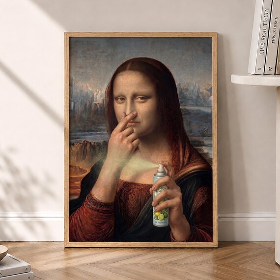 Mona Lisa Funny Bathroom Poster, Retro Humor Print