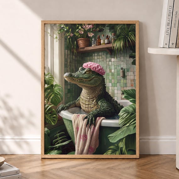Gator In Bathtub Funny Bathroom Art Print