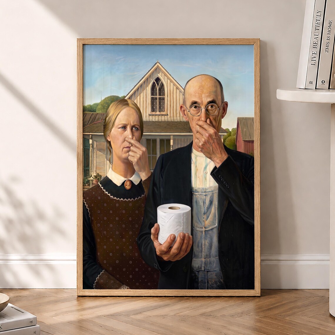 American Gothic Nose Pinch Toilet Paper Funny Bathroom Poster