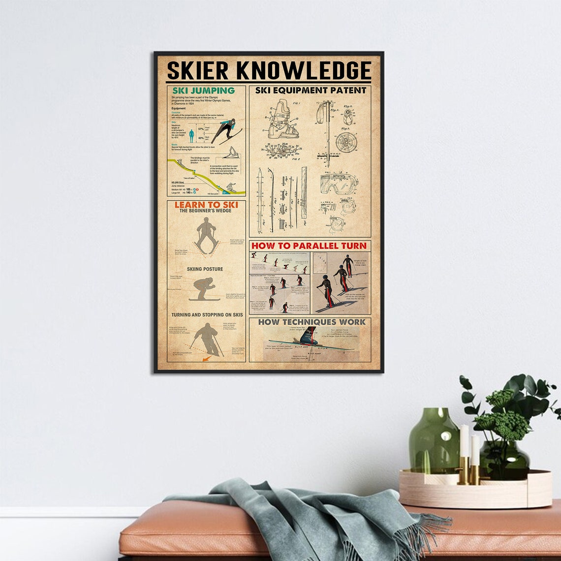 Skier Knowledge Poster Skiing Lover Gift Idea Gift For Skiing Lover Man Mountain Skiing Art Skiing Knowledge Sign Wall Art For Skier - Image 3