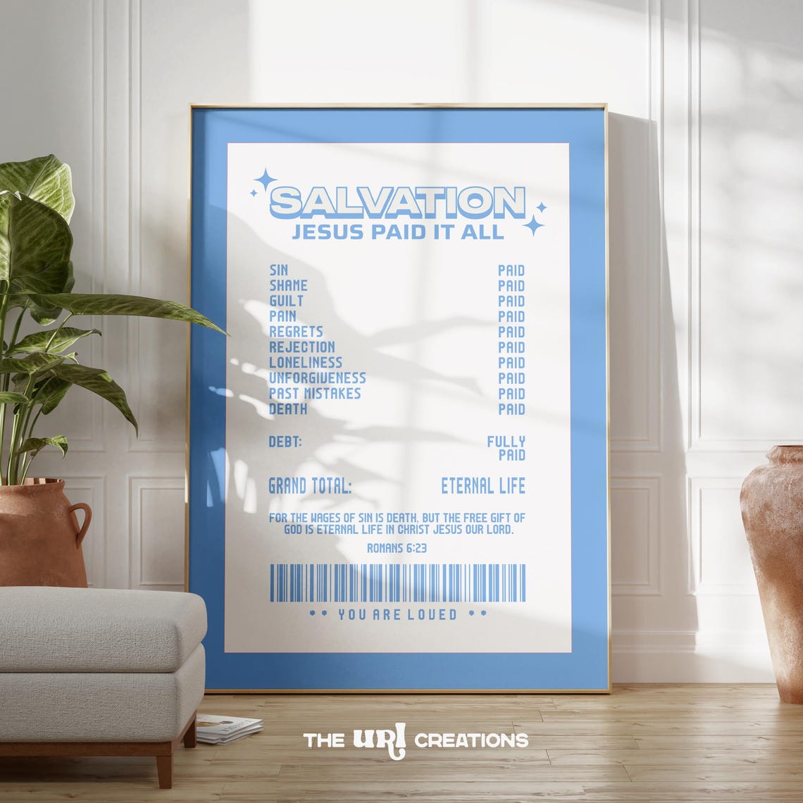 Salvation Christian Wall Art Light Blue Bible Verse Print Trendy Scripture Poster Aesthetic Dorm Room Decor Blue Preppy Affirmation Gift - Image 4