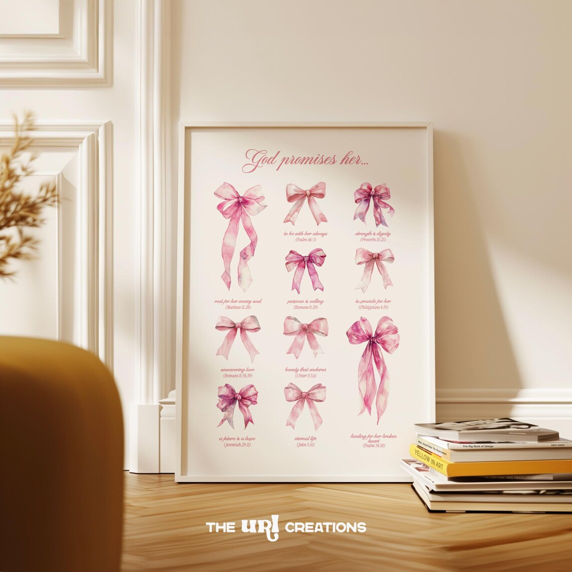 Pink Bows Christian Wall Art, Coquette Bible Verse - Image 2