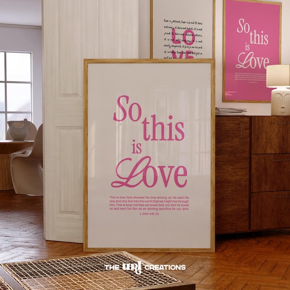 So This Is Love Pink Minimalist 1 John 4:9-10 Scripture Poster