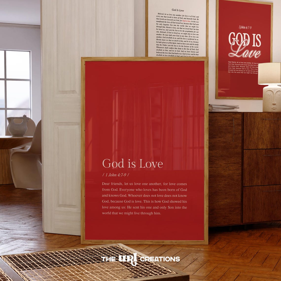 God Is Love 1 John 479 Serif Red Minimal Scripture Art Poster