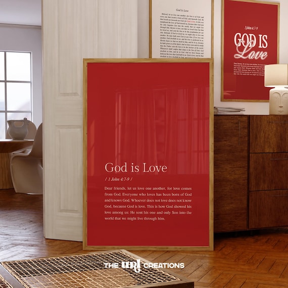 God Is Love 1 John 479 Serif Red Minimal Scripture Art Poster