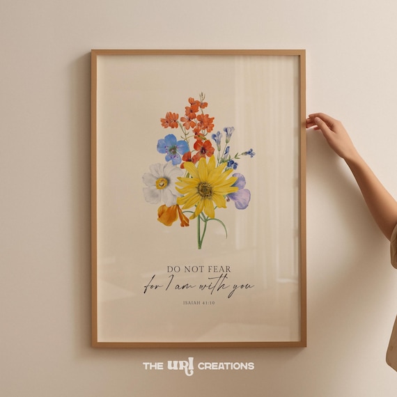 Isaiah 4110 Bible Verse Christian Wall Art Faith Over Fear Prints Modern Scripture Poster Floral Home Decor