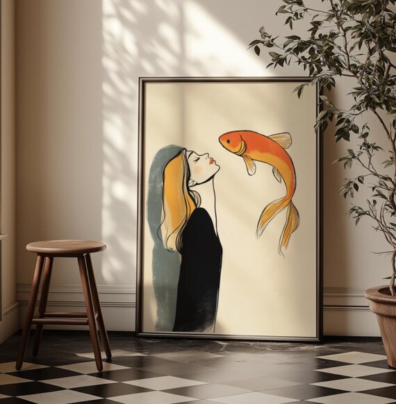 Pisces Zodiac Sign Astrology Illustration, Poster