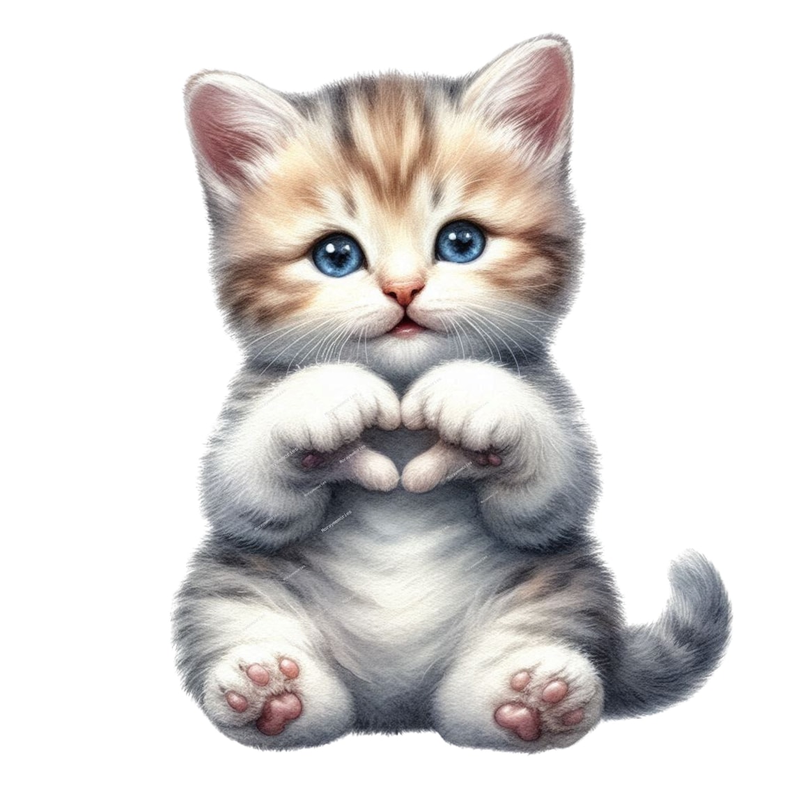 Cute Cat Heart Sign, Watercolor Cat Wall Art Print - Image 3