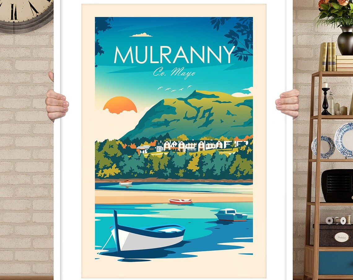 Mulranny County Mayo Ireland Bay Boats Mountain Coastal Poster - Image 3