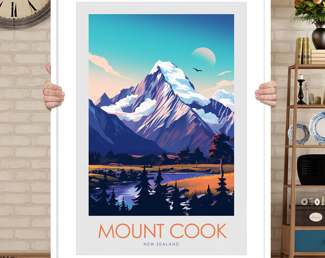 Mount Cook New Zealand Snow Peak Alpine Lake Mountain Travel Poster - Image 3