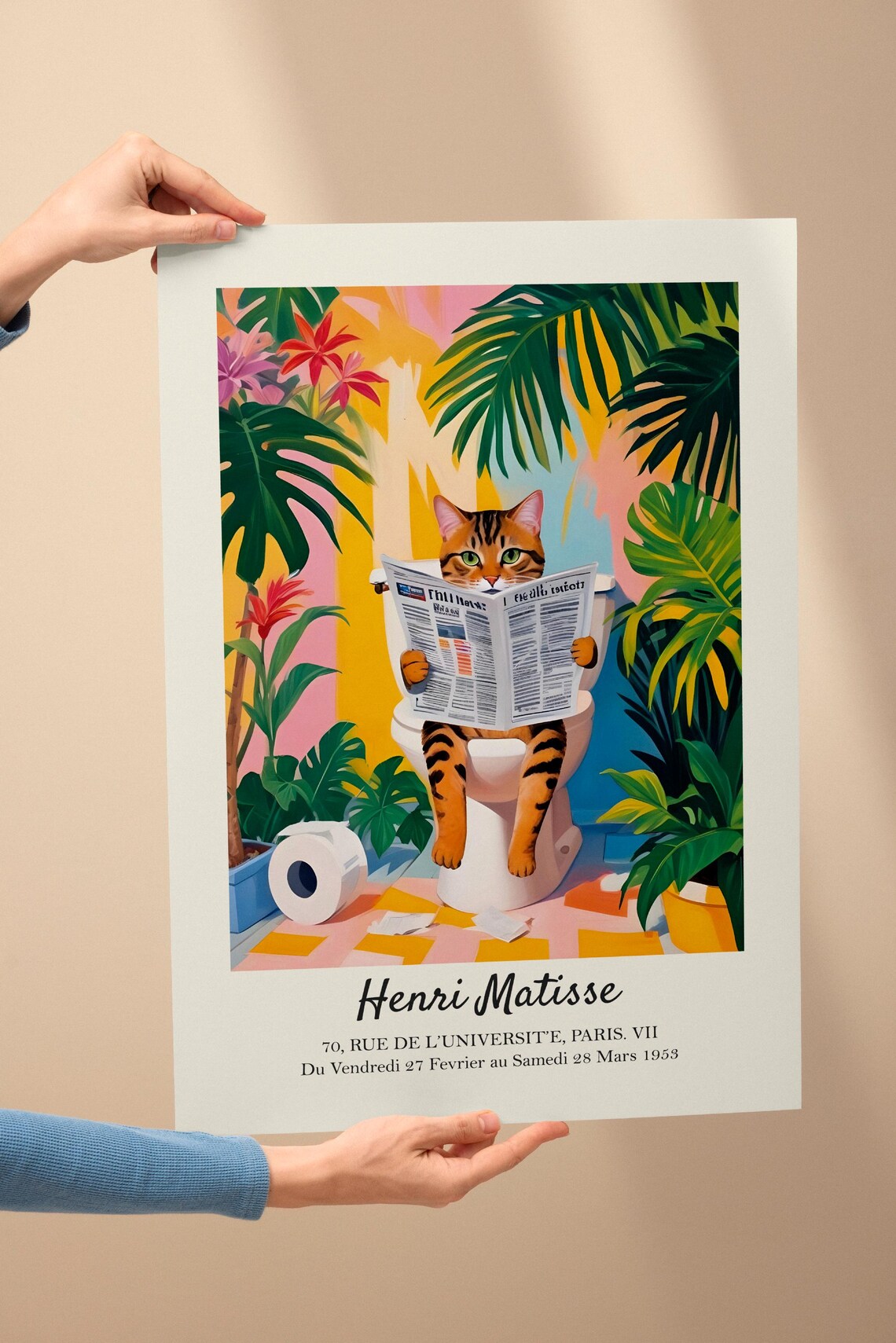 Matisse Tabby Cat Funny Bathroom Art Print