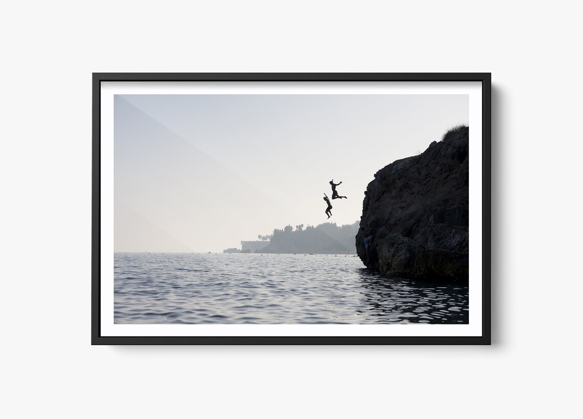 Cliff Jumping Adventure Travel Photo, Minimalist Art Print