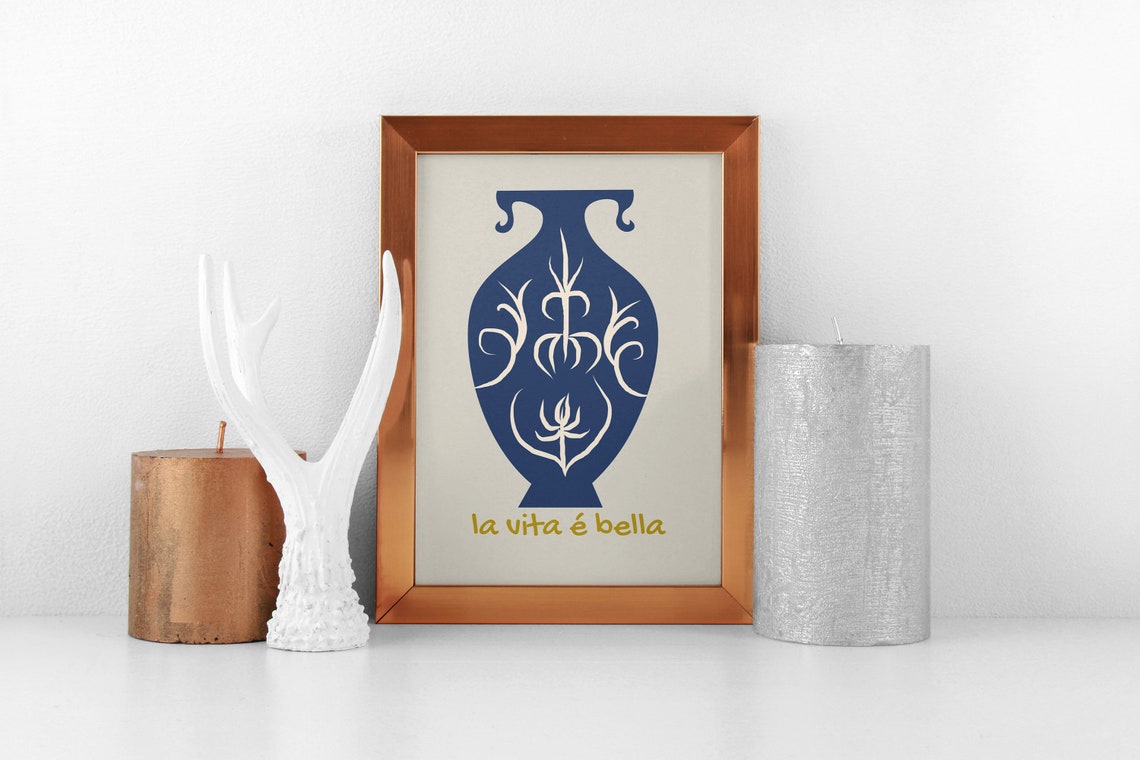 La Vita E Bella Blue Amphora Vase Italian Kitchen Wall Poster - Image 2