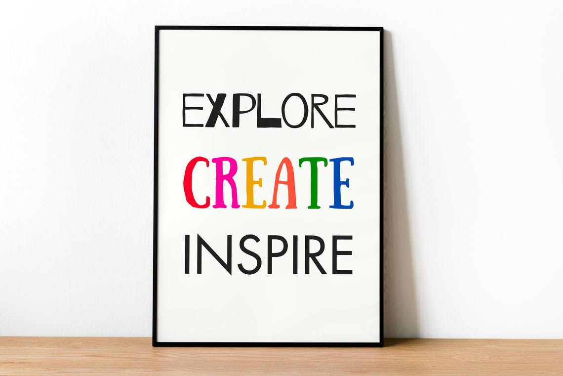 Explore Create Inspire Colorful Motivational Typography Quote Poster