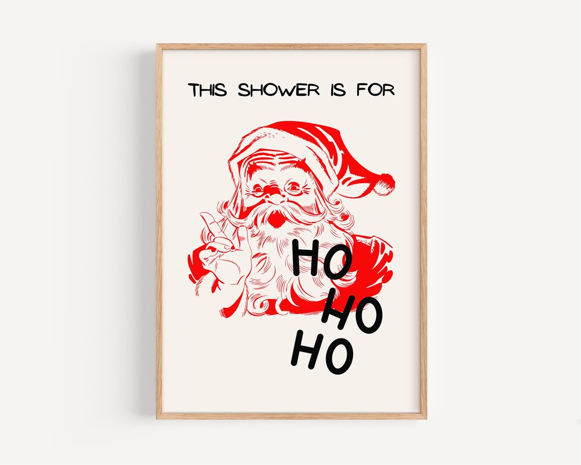 Festive Santa Bathroom Wall Art, Funny Holiday Decor