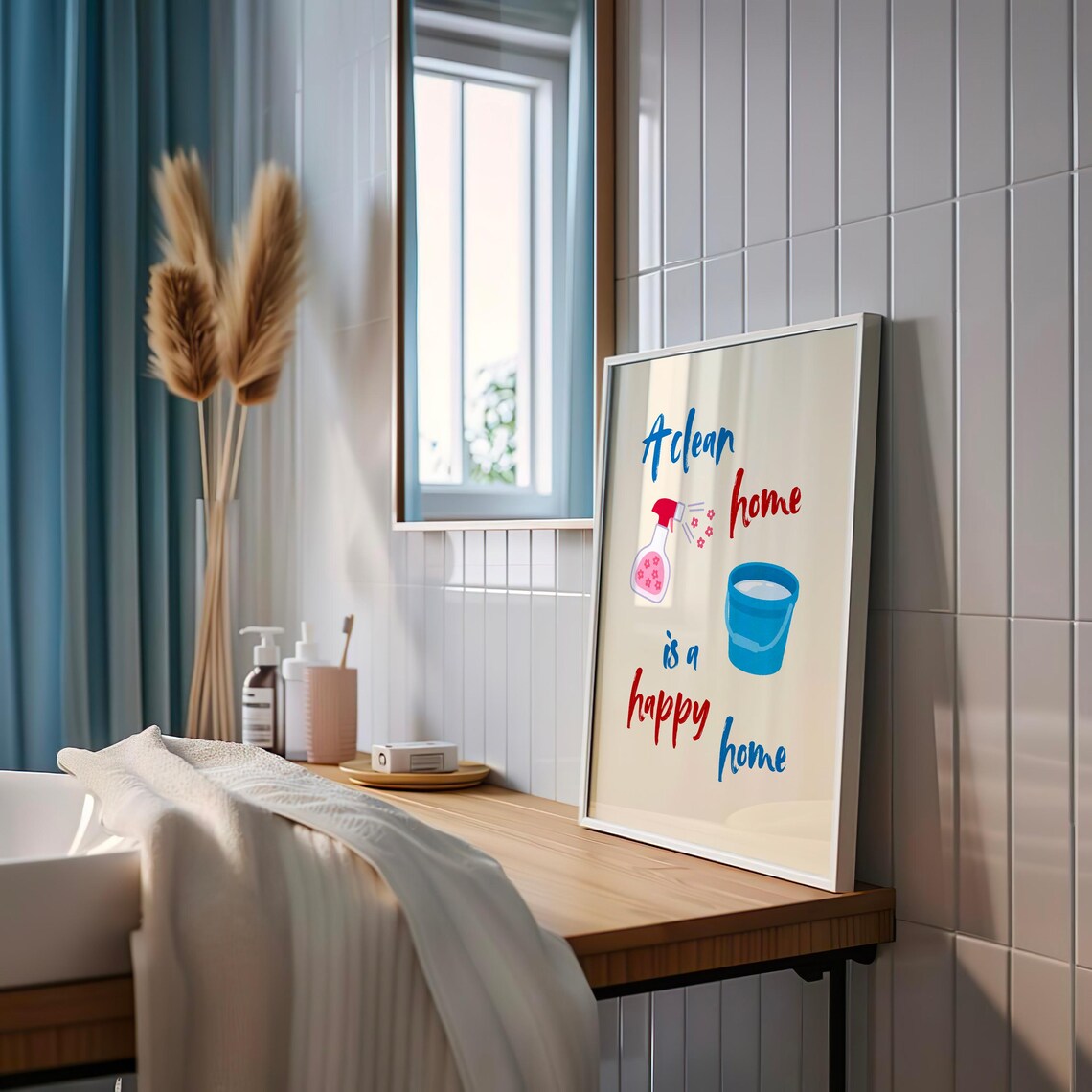A Clean Home Is A Happy Home Cheerful Colorful Cleaning Quote Poster - Image 2