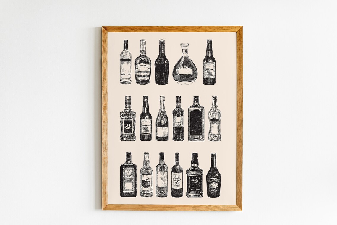 Bar Cart Vintage Liquor Bottles Art Print - Image 2