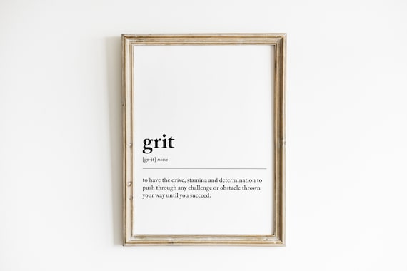 Grit Definition Inspirational Motivational Dictionary Minimalist Wall Art