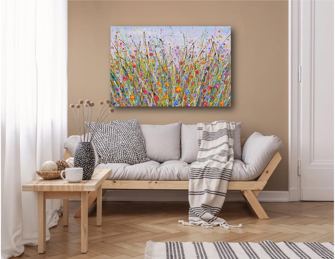 Multicolor Wildflower Meadow Red Blue Orange Bloom Impasto Art Print - Image 2