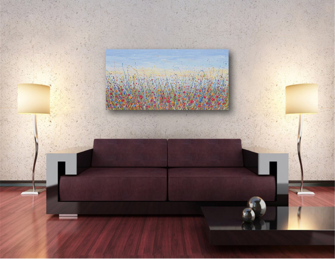 Multicolor Wildflower Meadow Panoramic Blue Sky Red Blue Art Poster - Image 3