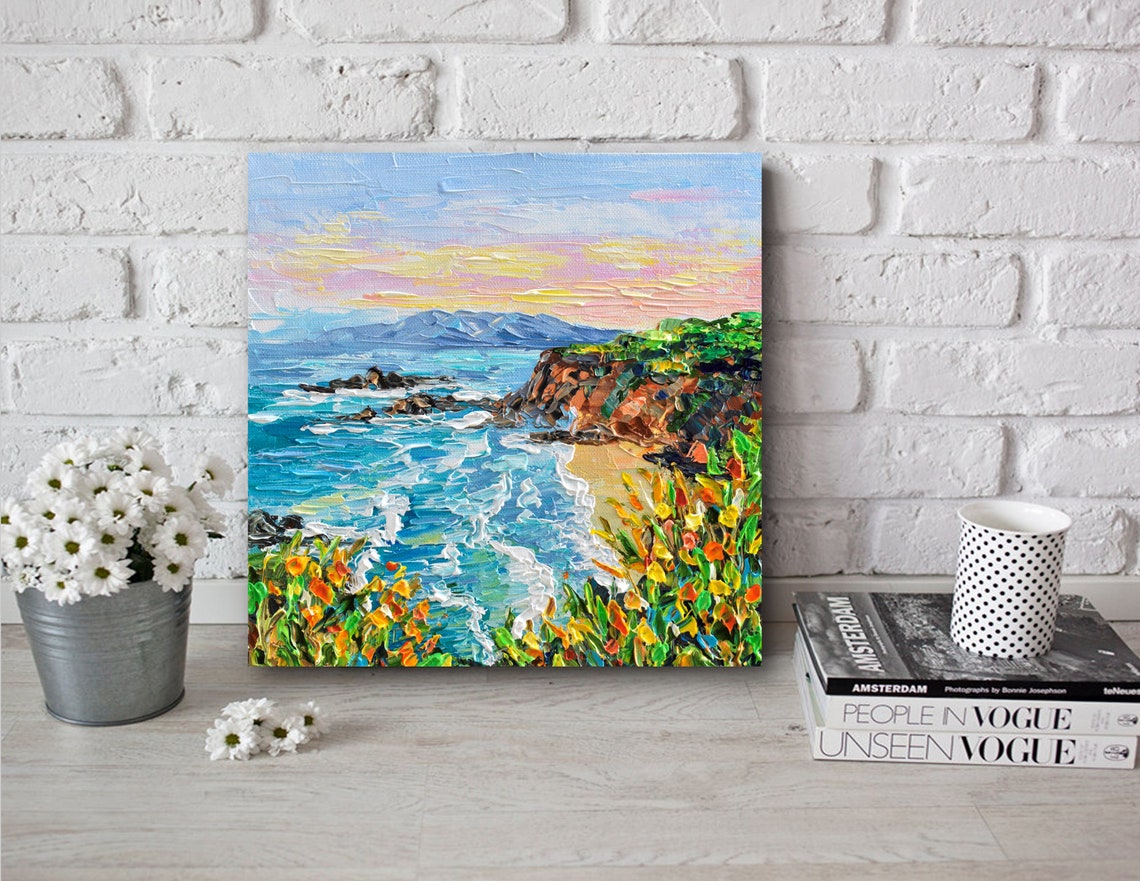 Rocky Coast Cliffs Ocean Waves Beach Impasto Seascape Painting Poster - Image 2