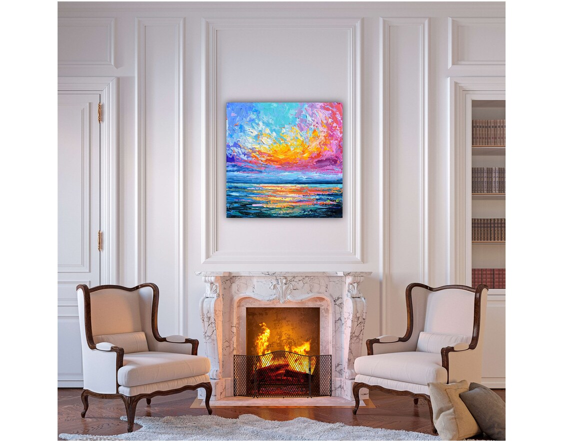Bright Sunset Over Ocean, Impressionist Art Print - Image 2