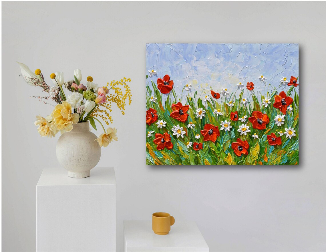 Poppies and Daisies Wildflower Meadow Art Print - Image 3