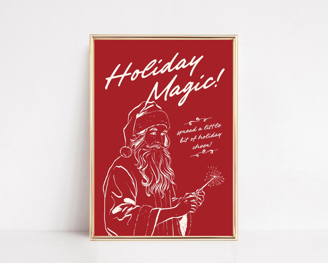 Vintage Santa Holiday Magic Sparkler Retro Christmas Cheer Poster