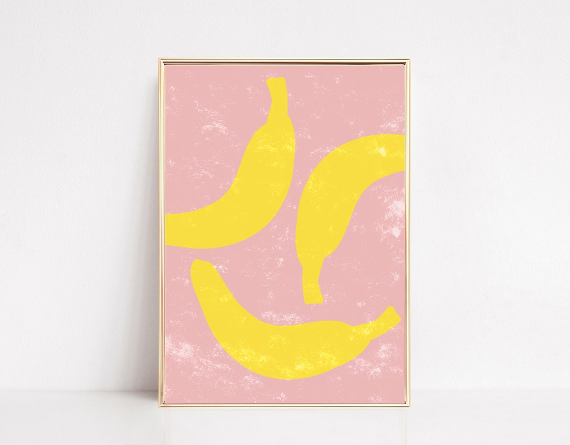 Big Bold Yellow Bananas on Pink Retro Kitchen Fruit Art Print - Image 2