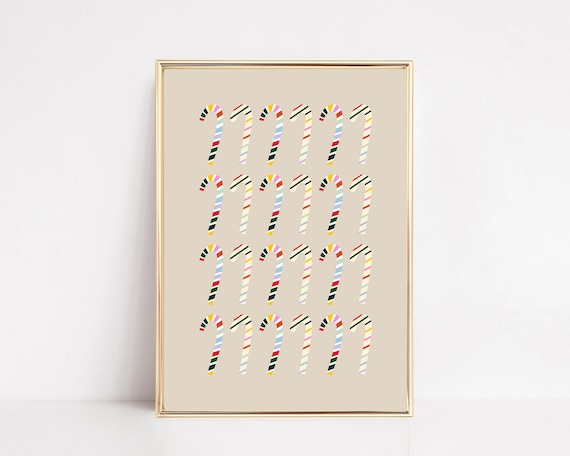 Colorful Candy Cane Grid Pattern Retro Christmas Holiday Poster