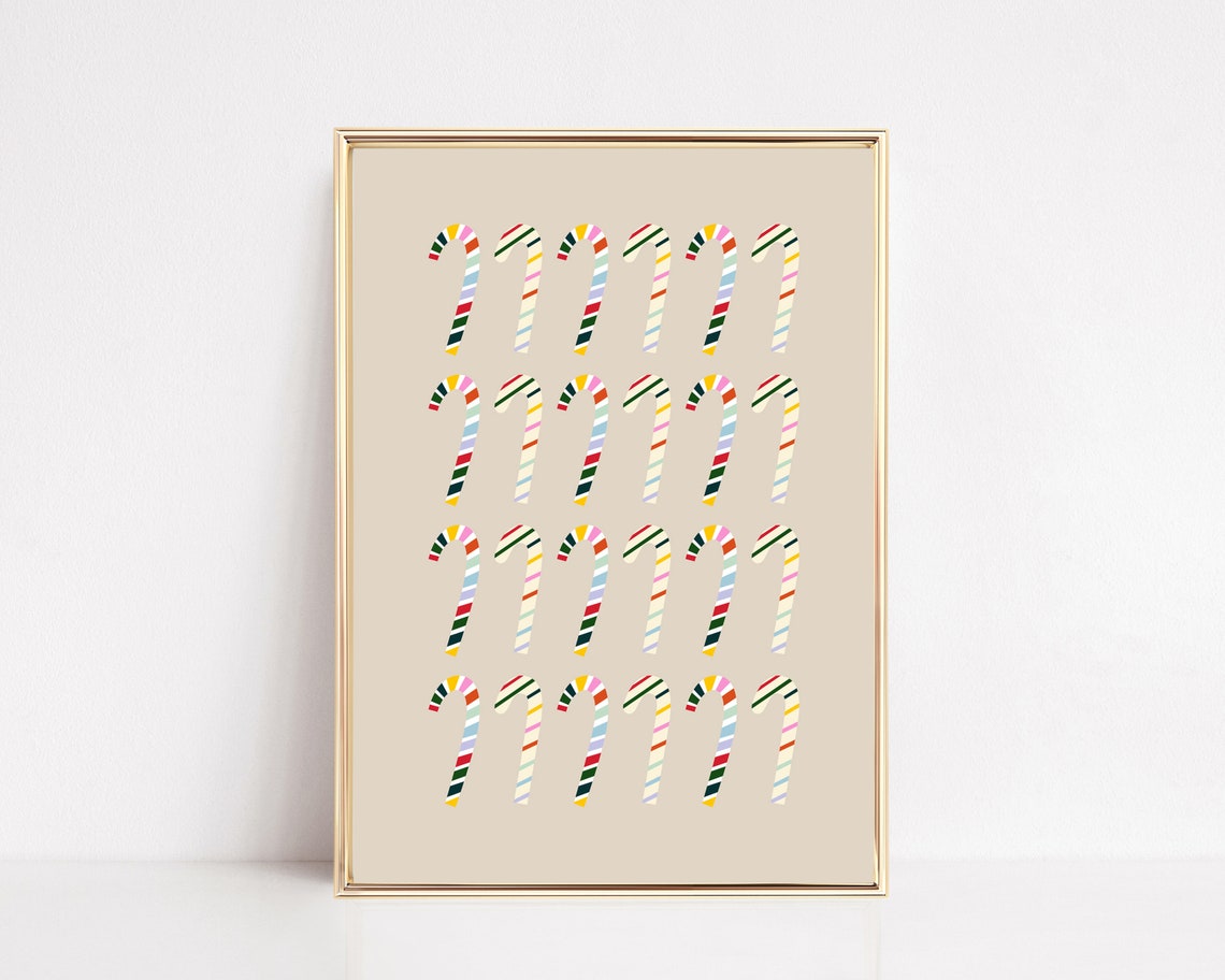 Colorful Candy Cane Grid Pattern Retro Christmas Holiday Poster