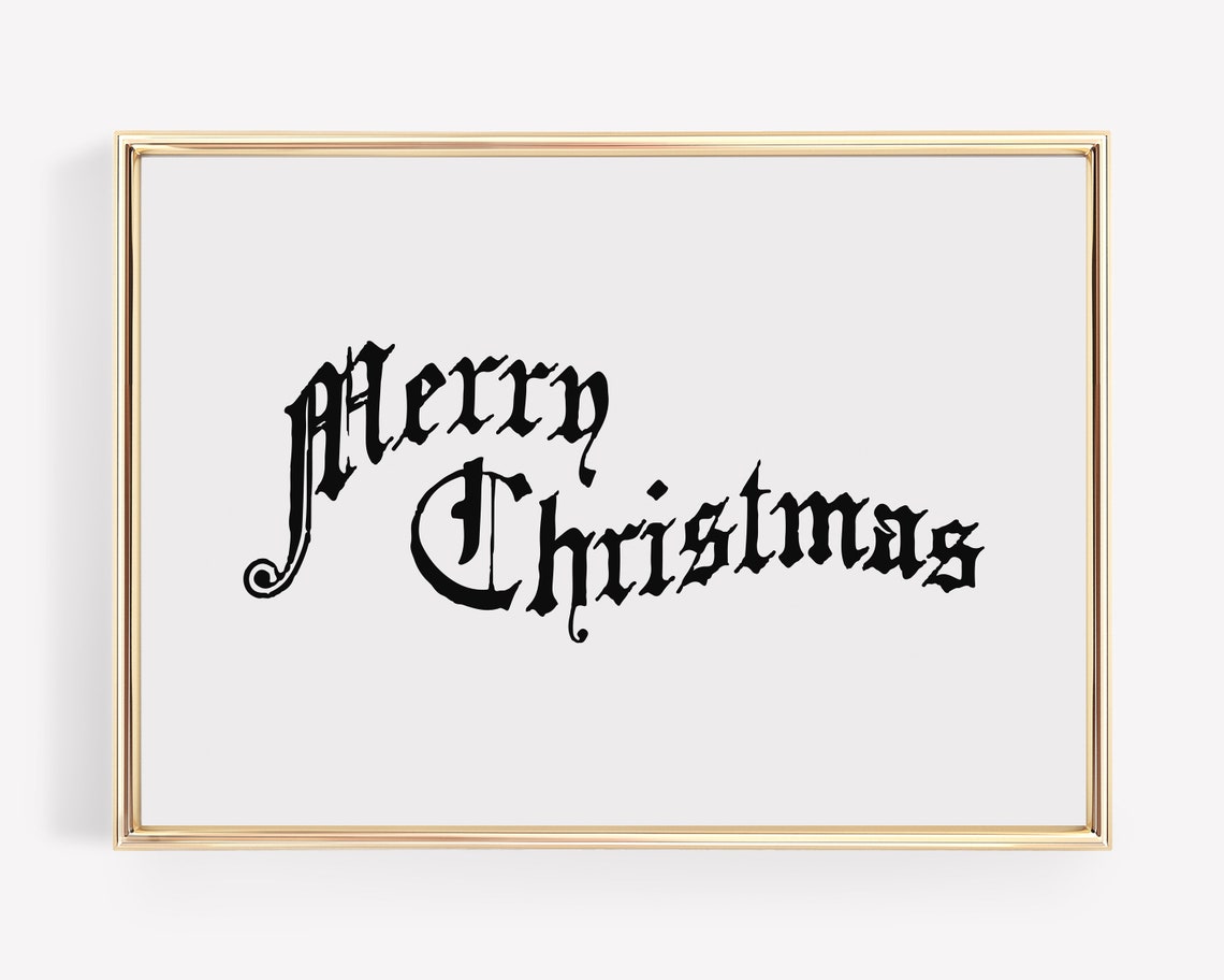 Merry Christmas Blackletter Script Calligraphy Holiday Sign Poster