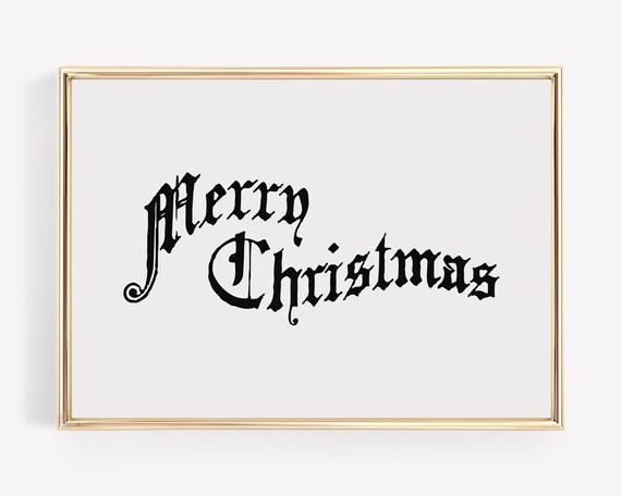 Merry Christmas Blackletter Script Calligraphy Holiday Sign Poster