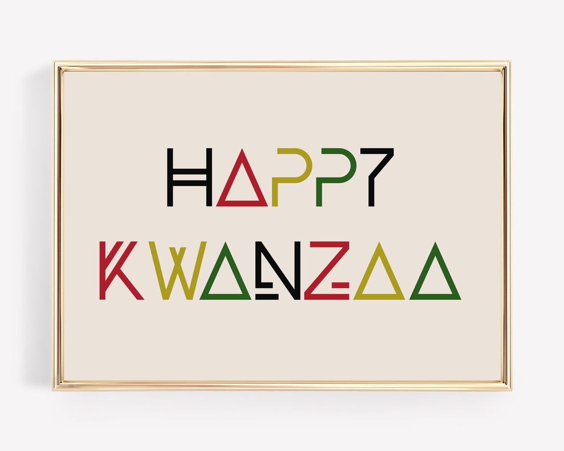 Happy Kwanzaa Geometric Letterforms Red Green Gold Holiday Poster