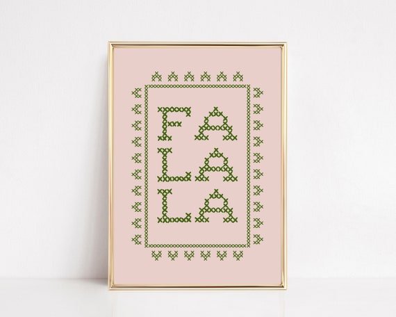 Pink Christmas Decor Fa La La Cross Stitch Art Print