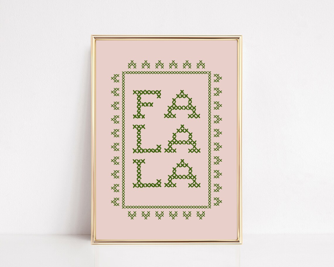 Pink Christmas Decor Fa La La Cross Stitch Art Print